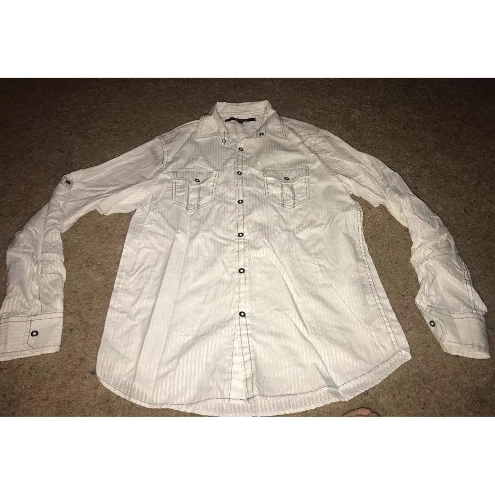 CJ BLACK Men's Shirt Size Large‎ white snap button down slim fit